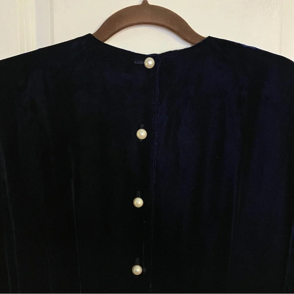 Vintage 90s Heritage House Dark Blue Velvet Holiday Christmas Festive Maxi dress - Picture 5 of 11